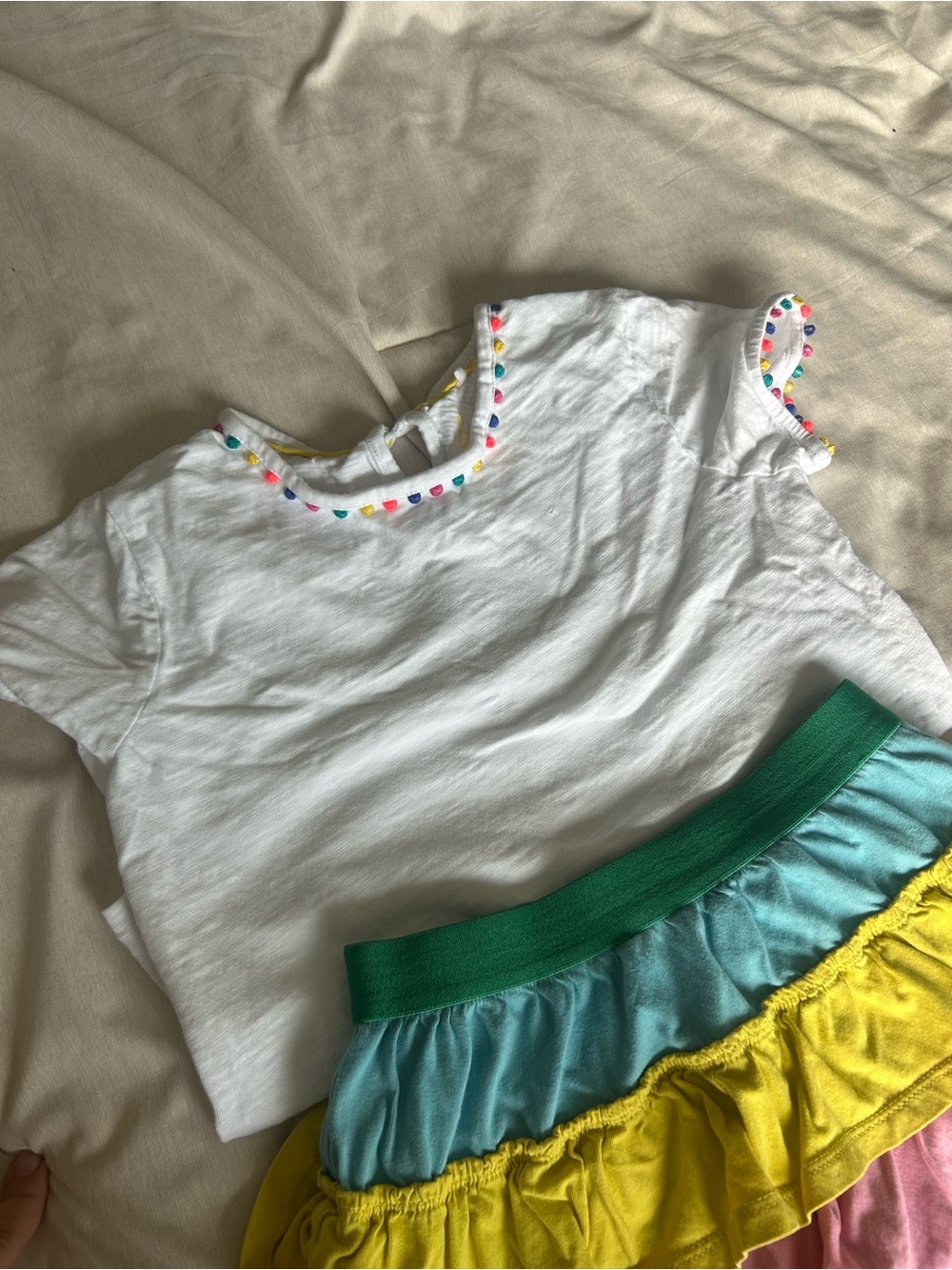 Mini Boden Multi-Color Tiered Ruffle Skirt - White Top Set - Picture 2 of 7